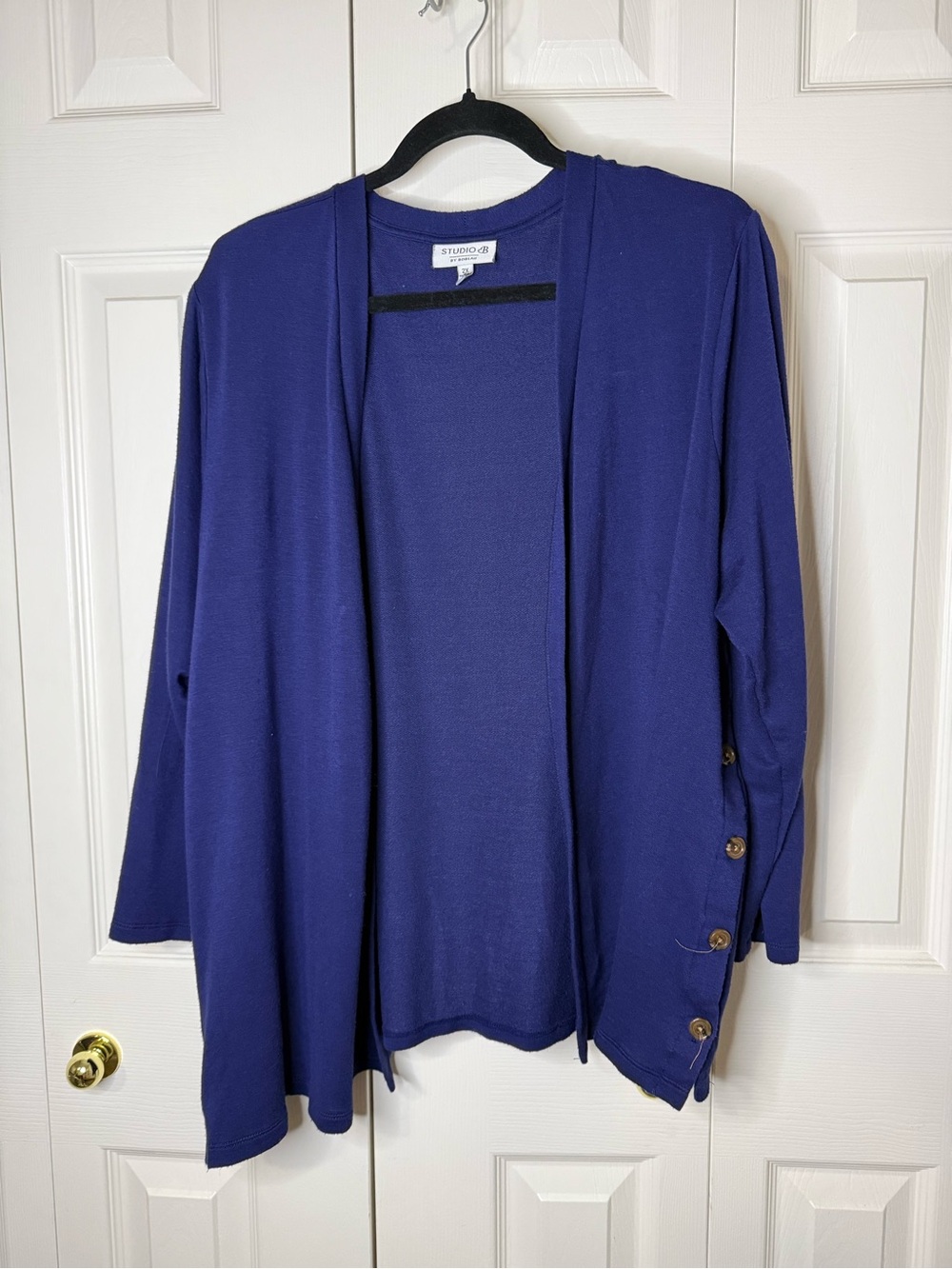 Studio B Women's Open Front Cardigan in Royal Blue with Side Buttons